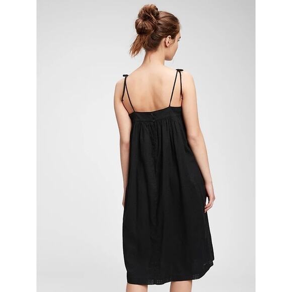 Gap Tie Strap Cami Midi Dress Textured Black Cotton Minimalist LP L Large Petite - Picture 9 of 13